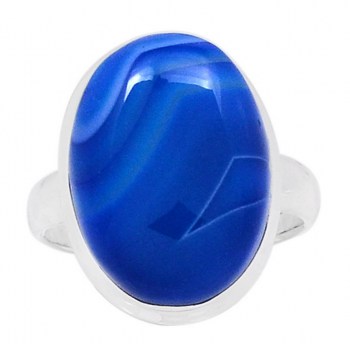 Zilveren ring ovale blauwe Botswana Agaat bewerkte kop 17.3 mm